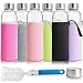 YEBODA Glass Water Bottles 18oz Bottles For Beverage and Juicer Use Stainless Steel Caps - Including Colorful Nylon Protection Sleeve,Pack Of 6