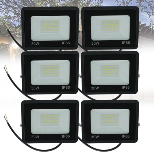 Dotauge Foco Reflector de 30 W Exteriores Foco Trabajo con Soporte de muñón IP66 Resistente al Agua iluminación Comercial for estadios(6pack)