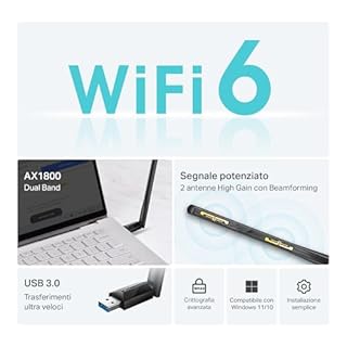 TP-Link Archer TX35U Plus WLAN Stick Für PC, Wi-Fi 6 AX1800 Dual Band Adapter, USB 3.0, MU-MIMO, Antennen mit hoher Verstärkung, WPA3-Verschlüsselung, Kompatibel mit Windows 11/10