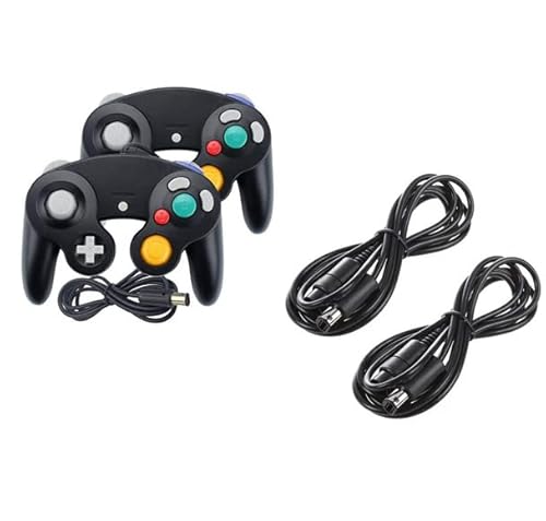 2 Controller Schwarz + Verlängerungskabel für Nintendo Game Cube Controller Schwarz GC Verlängerung Extansion Nintendo Wii Cable