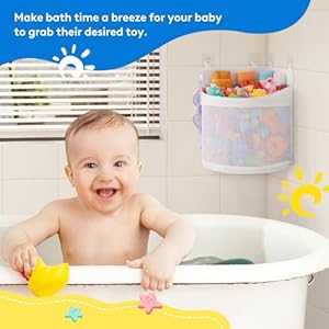 Lifewit Bath Toy Storage Holder Mesh Shower Caddy for Bathtub Toy Organizer Corner Hang Suspension Shower Toy Holder Bath Toy Basket with 4 Adhesive Hooks for Kids Toddlers Medium White