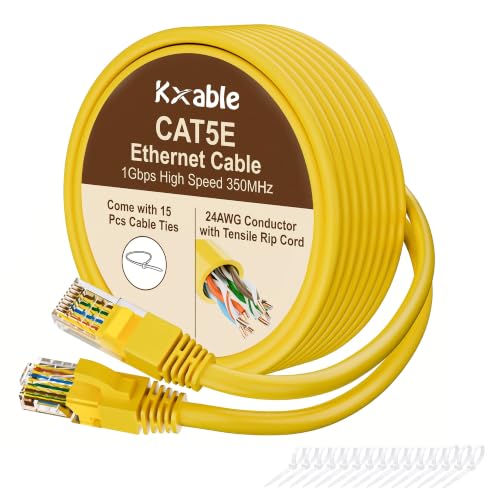 Cat5e Ethernet Cable 300 FT, Long Cat 5e Internet Cable, Yellow Snagless Patch Cord, Flexible, Network, LAN, PoE, Standard RJ45 Connector for PC, Server, Router, Modem, TV, PS5 - with 15 Cable Ties