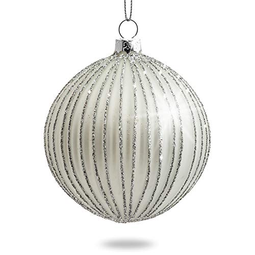 SIKORA Highlights 4er Set ausgefallene Christbaumkugeln besondere Weihnachtskugel Christbaumschmuck aus Glas Silber, Farbe | Modell:Modell Helsinki Silber, Höhe in cm:8 cm