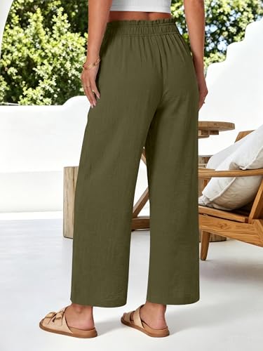 Image of ANRABESS Womens Wide Leg Cropped Palazzo Pants | Lightweight Breathable Elastic High Waisted Pants, Beach Vacation Flowy, Lounge & Casual Summer Trousers with Pockets