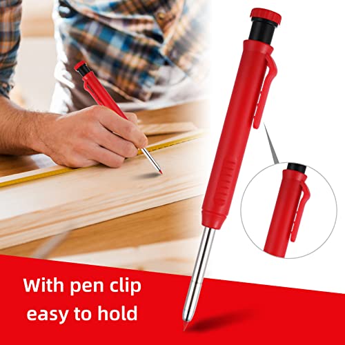 cobee Mechanische Zimmermannsbleistifte mit 6 Nachfüllminen, Solide Zimmermannsbleistifte mit integriertem Spitzer Holzbearbeitung Deep Hole Making Automatische Bleistifte Lange Nase zum (Rot)