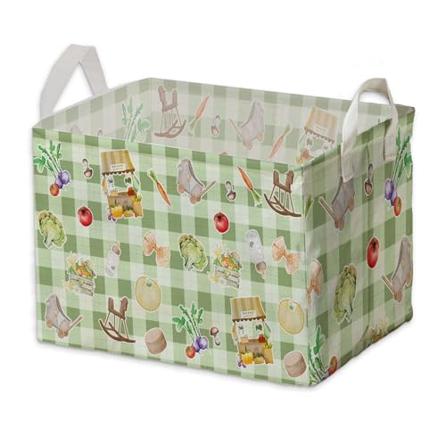 Image of Locally Grown Baby Shower Decorations,Green Storage Baskets,Farmers Nursery Decor,Large Square Canvas Laundry Hamper With A Waterproof PE Coating,Foldable Kids Toy Clothes Bins for Bedroom