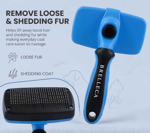 Self-Cleaning Slicker Brush for Dogs & Cats, Deshedding Tool, Blue - Image 2