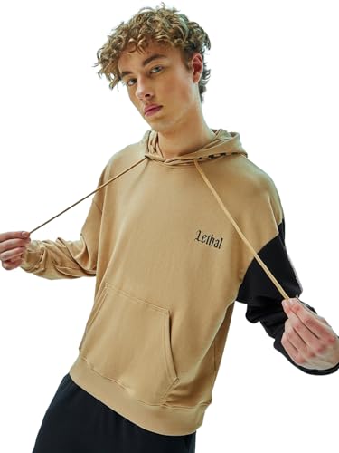 Image of Bewakoof Men's Cotton Blend Graphic Printed Oversized Fit Full Sleeve Terry Hoodies