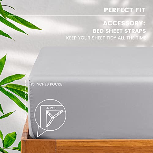 Naturefield 4Pcs Bamboo Sheets Queen 100% Organic Bamboo Cooling Sheets 240Tc Bamboo Bed Sheets Soft Breathable With Sheet Straps 1 Flat Sheet, 1 Fitted Sheet, 2 Pillowcases Gray #TOP5