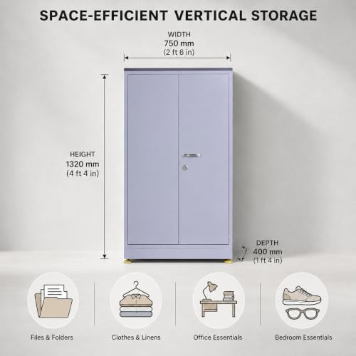 Amazon Brand - Solimo 2-Door Steel Almirah | Small Metal Cabinet with Shelves | Ergonomic Handles | Powder-Coated Grey Finish | Sleek, Durable Storage Cupboard for Home & Office - Image 3