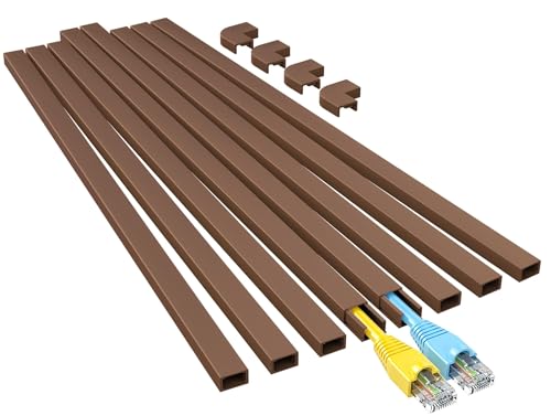 Yecaye Brown Cord Hider, One-Cord Channel Cord Cover on Wall, Cable Management Kit, Wire Covers for Cords, Cable Raceway,W0.59in H0.4in, Brown