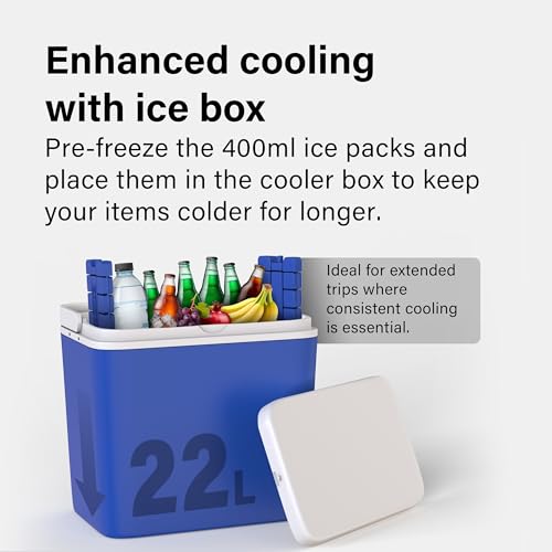 Electric Cool Box 22L – Large Portable Cooler Box Powered by 12V In-Car Socket – Ideal for Camping & Picnics – One Active Lid, One Passive Lid, Includes 2 Ice Packs - Image 6