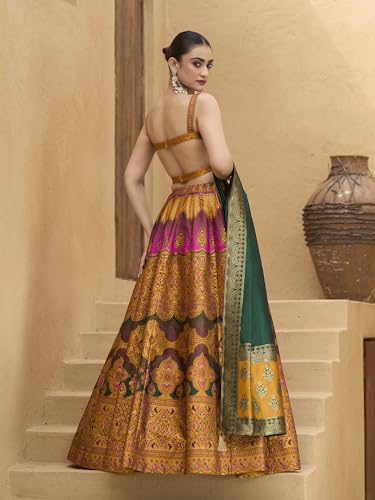 Image of PURVAJA Women's Kanjiwaram Semi-Stitched Lehenga choli