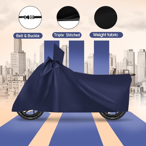Image of Auto Hub Bike Cover Compatible with CB Shine SP with Mirror Pocket, Dustproof, Heat Resistant, Triple Stitched, CB Shine SP Bike Cover- Plain Navy