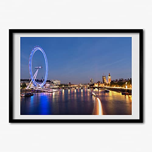 Cadre photo 70x50 cm London Eye affiche Londres tableau peinture décoratif bois moderne