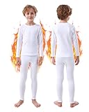 PISIQI Thermal Underwear Set for Boys Long Johns Fleece Lined Set Kids Ultra Soft Base Layer Top Bottom Warm Set for Skiing White