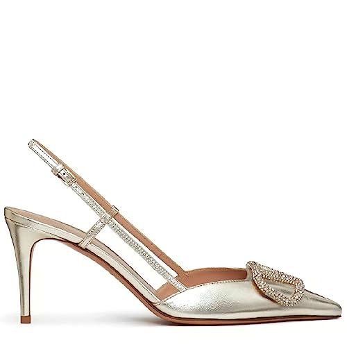 Image of Women Heeled Slingback Sandals V Buckle Closed Pointed Toe Stiletto High Heels Slip-On Backless Evening Prom Party Dress Shoes