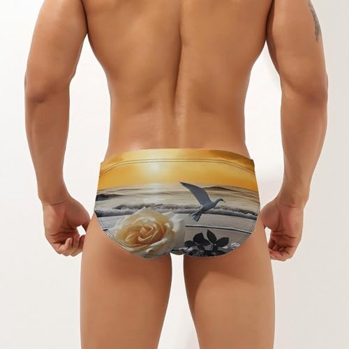 Yellow Roses Birds Ocean Men's Swim Briefs Sexy Bikini Swimsuit Beach Shorts Underwear Low Waist2