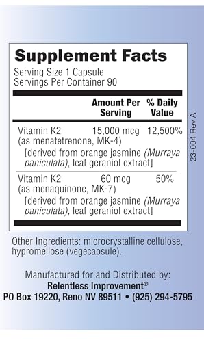 natural vitamin k2 mk4 plus vitamin k2 mk7 high-potency 15000mcg mk-4  60mcg mk-7 supports bone and arterial health vegi-capsules soy-free