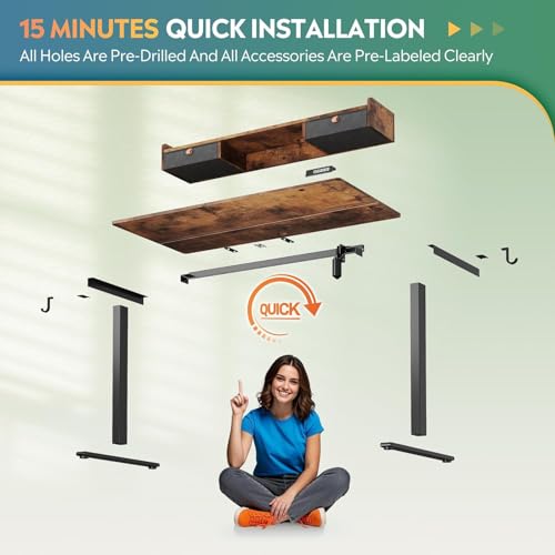 Image of DEVAISE 48 Inch Electric Standing Desk with Shelf, 3 Adjustable Computer Desk for Home Office, with LED Touchscreen,Headphone Hook, 3 Memory Preset, with One-Piece Desktop, Rustic Brown