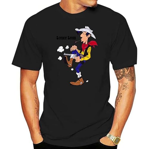 Camiseta Lucky Luke Dalton Jolly Jumper Daisy Town Fumetto Print Short Sleeve Tee Summer Clothes for Men Clothing Camiseta Hombre, Negro , 3XL