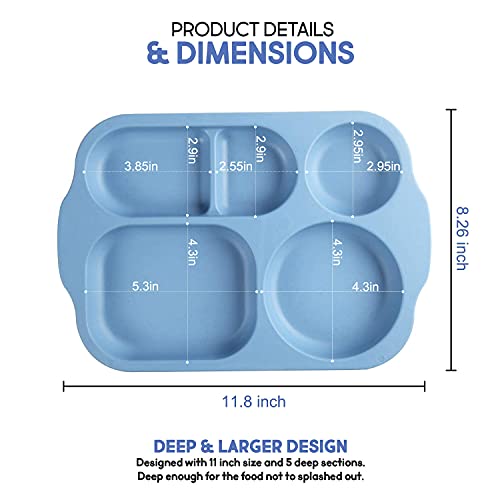 Shopwithgreen Section Plates Set For Kids Adults,4 Pcs Large 11 Inch Lunch Trays, Microwave Dishwasher Safe (Wheat Straw + Pp) Material #TOP7