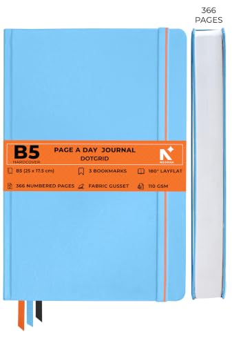 Image of NEORAH -B5 DOTTED | 368 Pages - 110 Gsm | PAGE A DAY JOURNAL (25x17.5 cm)-Hardcover Dot Grid Notebook |Back Pocket |3 Silk Book Mark - Completely HANDMADE for Journaling,Note Taking- LIGHT BLUE