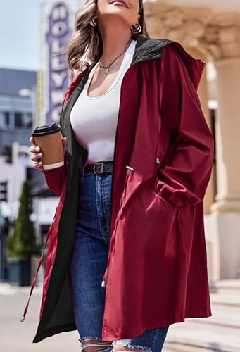 AOVDE Women's Rain Jacket Plus Size: Waterproof Raincoat Reversible Lightweight Windbreaker Jackets with Hooded3