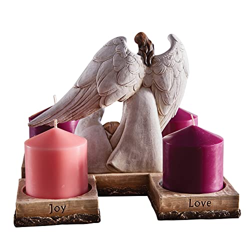 Avalon Gallery Sculpted Resin Advent/Christmas Candle Holder, 10.25" x 10", Nativity Holy Family and Prepare The Way Angel