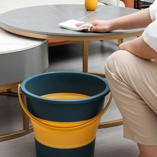 Image of VINSU Silicone Bucket Water Proof, PVC Coated Collapsible Foldaway Bucket with Handle Fordable Pail for Outdoor Camping /Car Washing /Fishing /Hiking /Travelling, Portable (Orange Foldable Bucket)