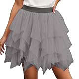 Tüllrock Damen Karneval Kostüm 80er Jahre Outfit Unregelmäßiger Mesh Röcke Tütü mit Multi-Schichten Rüschen Tütü Rock Flauschig Elegant Petticoat für Festliche Karneval Kostüm