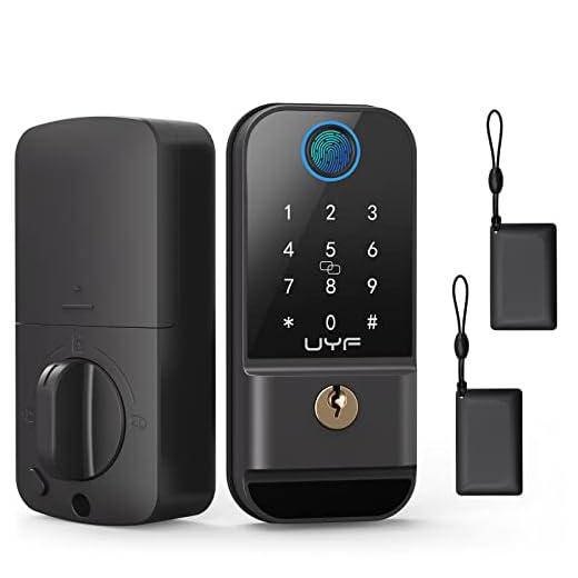 Keyless Entry Door Lock, UYF Fingerprint Door Locks with Keypads, Electronic Digital Front Deadbolt Lock, Biometric Smart Bedroom Lock with Fobs, Automatic Lock for Home Hotel Apartment Black