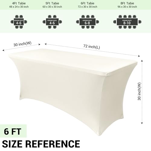 Obstal 6ft Stretch Spandex Table Cover for Standard Folding Tables - 2 Pack Universal Rectangular Fitted Tablecloth Protector for Wedding, Banquet and Party, 72L x 30W x 30H Inches, Cream, 2pc by Obstal - Image 4
