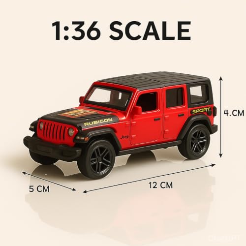 Image of 1:36 Scale Diecast Rubicon Toy Car - Pullback SUV Model with LED Lights, Sound, Openable Doors - Off-Road Jeep Collectible for Kids Boys Girls Age 3+ Years - (Color As Per Stock)