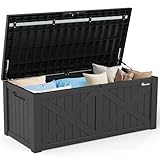 YITAHOME Caja Grande de 450 litros con Parte Delantera en X, Banco de Almacenamiento Impermeable para Exteriores, Caja de Almacenamiento de Resina para Cojines de Patio, Accesorios de Piscina