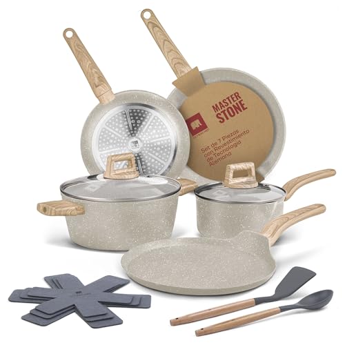 Catálogo de Bateria Flavor Stone - los preferidos. 46 ULTRACHEF Bateria de Cocina MasterStone Blanco | Juego de Sartenes Antiadherente Alemán Libre de PFOA | Set de Sartenes, Ollas de Cocina y Utensilios para Cocinar, 12 Pzs