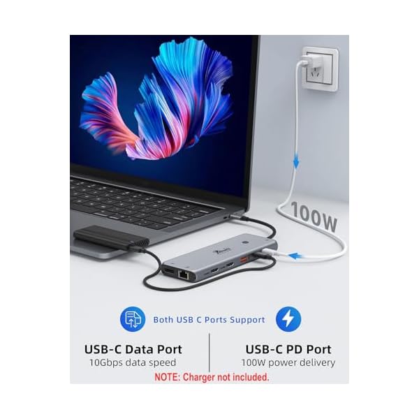 13 in 1 USB C Docking Station - Dual Monitor, Triple Display, 8 USB C/A Ports, Ethernet, Audio - LIONWEI USB C Hub for MacBook,Dell,HP,Lenovo,Surface - Image 6