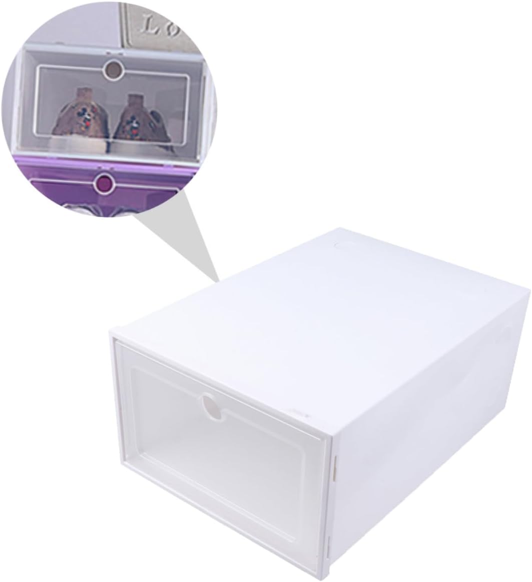 Happyyami 6pcs Plastic Stackable Shoe Boxes Simple Storage Organizer for Shoes Window Design Easy Access Dustproof