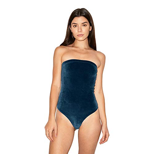 American Apparel Women's Stretch Velour Strapless Bodysuit, Navy, Medium