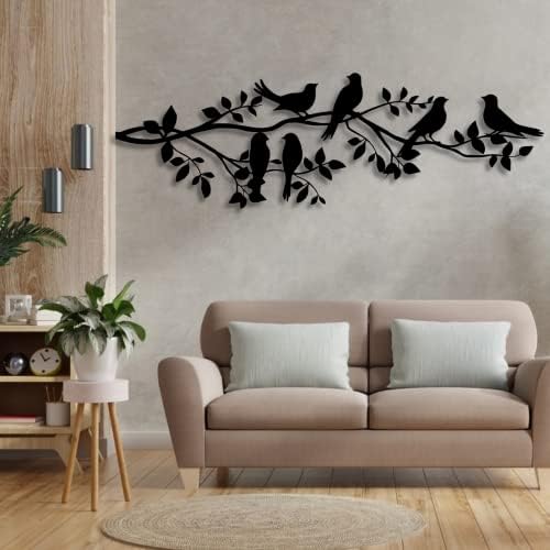 UGJSH Metal Wall Decor, Tree Metal Wall Decor, Metal Birds Wall Art, Metal Wall Art, Birds on Branch, Interior Decoration, Home Decor and Gifts, Wall Hangings (31" W x 10" H / 80x25cm)