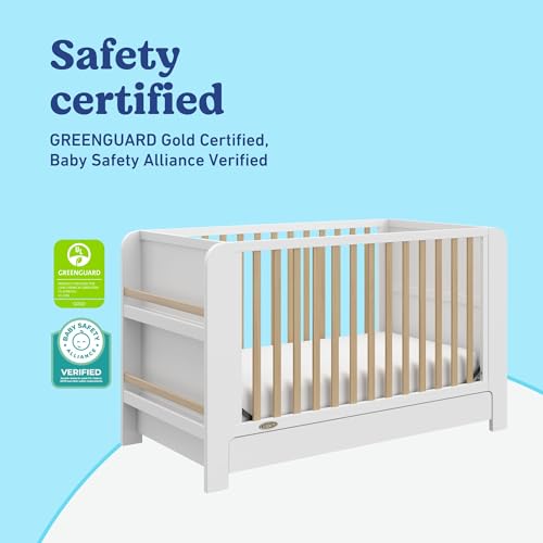 Image of Graco Read-with-Me 4-in-1 Convertible Crib with Drawer - GREENGUARD Gold Certified Converts to Toddler Bed, Daybed, and Functional Bookshelves (White and Driftwood)