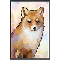 SIGNWIN Framed Canvas Wall Art Cute Nursery Baby Fox in Brown and Pink Animals Wildlife Oil Painting Modern Art Contemporary Portrait Fun Pastel for Living Room, Bedroom, Office - 16