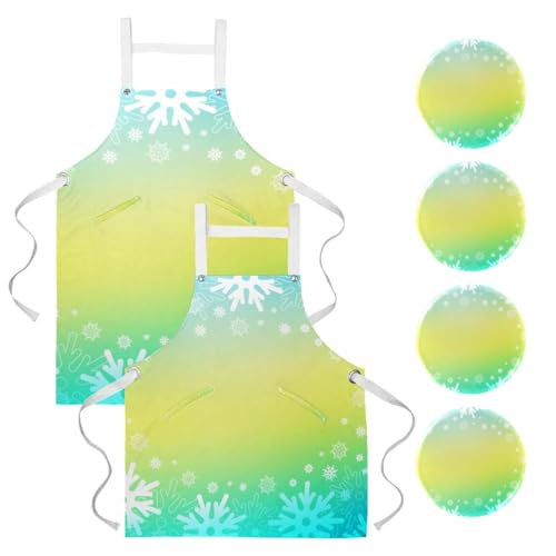 Lot de 2 tabliers de cuisine à motif flocon de neige coloré