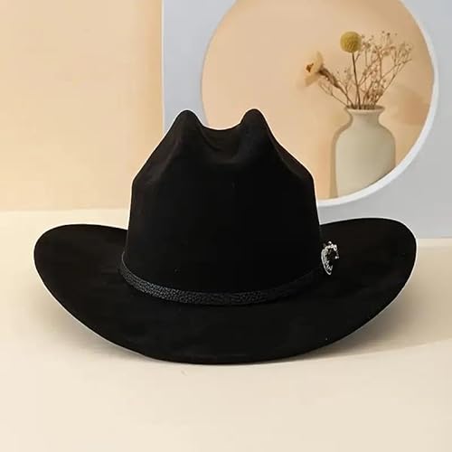 Bawnhaw Felt-Fedora Western-Cowboy-Hat For Women-Men With Gus-Buckle-Belt Bling-Rhinestone Rolled-Up Black Jazz Retro Panama Rodeo-Cowgirl-Hats M thumb #7