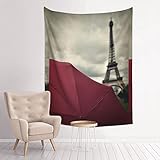  Lsjuee Tour Eiffel avec parapluie rouge tapisserie de décoration murale noire 29x37in (vertical) Convient pour le rembourrage, la toile de pique-nique, le couvre-lit
