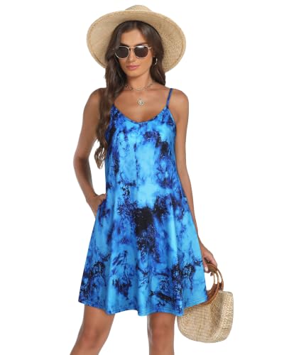 Image of Womens Summer Dresses Spaghetti Strap V Neck Sleeveless Beach Sundress