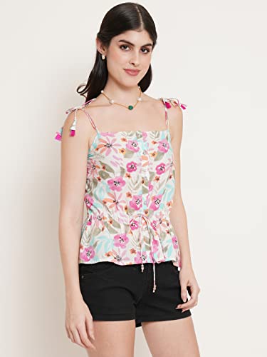 Image of FABRIC FITOOR Women's Cotton White Color Sleeveless Short Crop Top