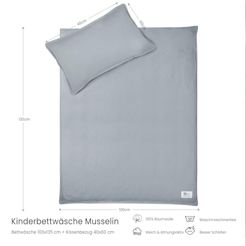 lulumoon Musselin Kinderbettwäsche 100x135: Bettbezug 100x135 + Kissenbezug 40x60cm aus Baumwolle Oeko-TEX Standard – Leicht und Komfortabel Bettwäsche Set für Baby Kinder