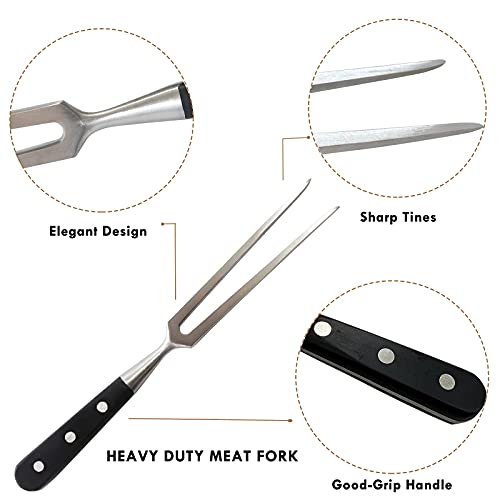 VOJACO Carving Fork, Meat Fork, 12 Inch Cooking Fork, Heavy Duty Stainless Steel BBQ Fork, Long Metal Chef Pro Kitchen Forks for Barbecue, Serving, Cooking, Grilling, Roasting