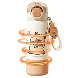 Capybara Trinkflasche, Trinkhalm-Deckel, Reisebecher, 530 ml, isolierter Becher mit rostfreier Konstruktion, schlanker 6,6 x 22,6 cm Flachmann mit modernem Stil, auslaufsichere Flasche für Schule und